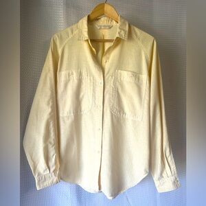 Gloria Vanderbilt Vintage Button Down Shirt; Tulip Hem; Lg, Pale Yellow Stripes